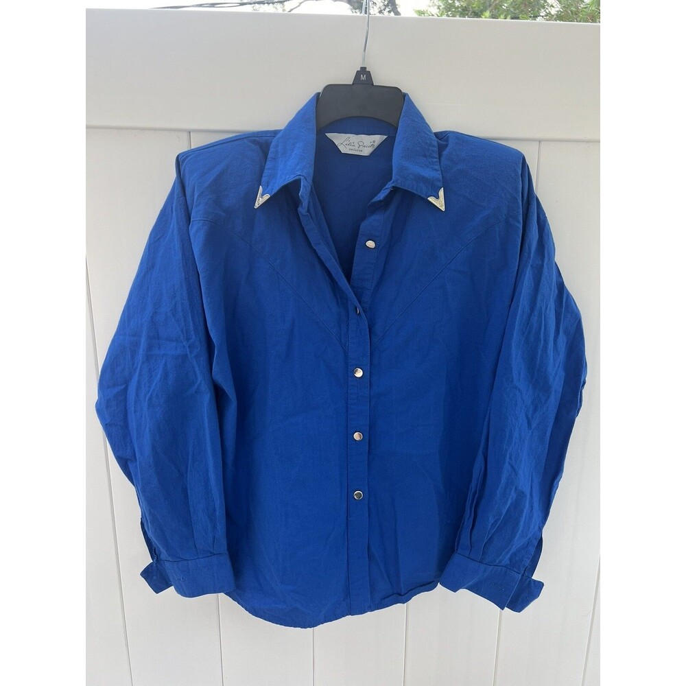 Vintage Western 80's Lilia Smitty Exclusive Blue Western Long Sleeve Sz L/XL*